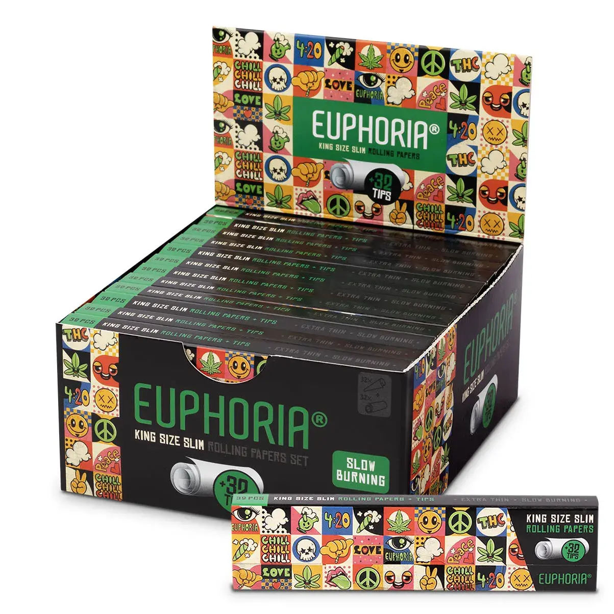 Euphoria Rolling Papers Kingsize Slim Groovy + Filters, 32 rolling papers + 32 filter tips