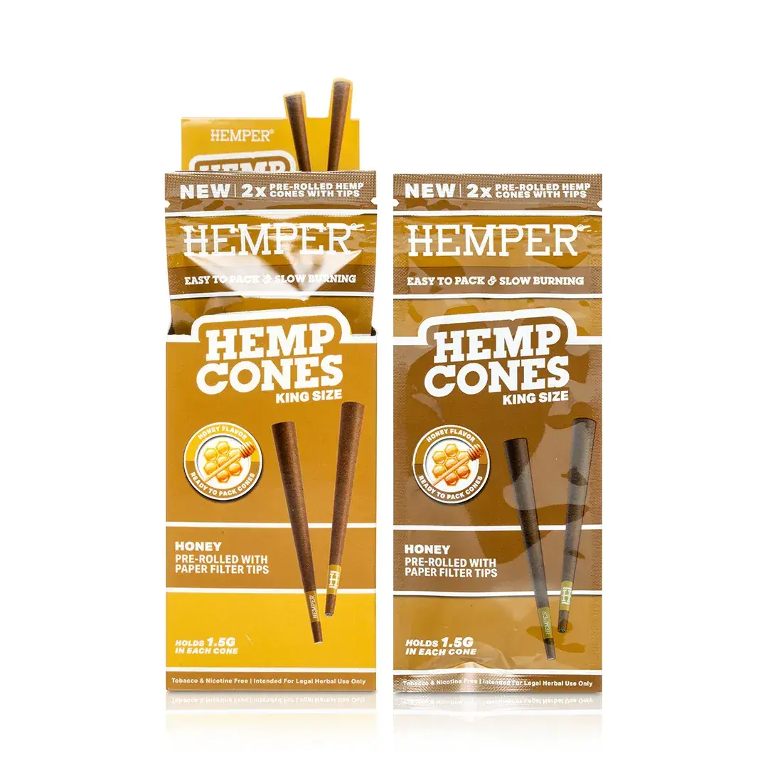 HEMPER King Size Hemp Cones With Paper Tip 2pc - Honey