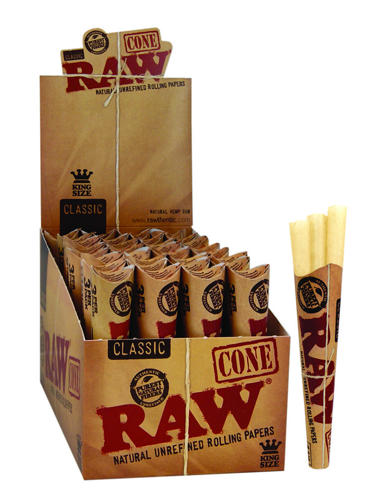 Raw Kingsize Cones pre-rolled classic unbleached cones (3 pieces) - 32 packs / box