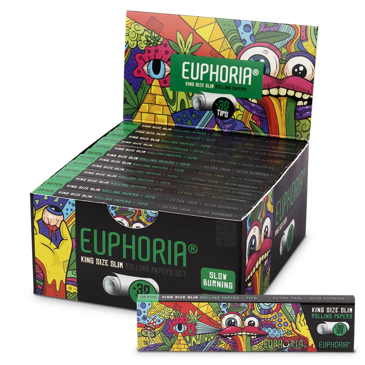Euphoria Rolling Papers Kingsize Slim Vibrant + Filters, 32 rolling papers + 32 filter tips