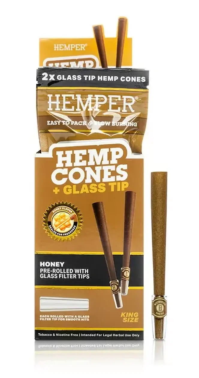 HEMPER King Size Cones + Glass Tip 2pc Honey