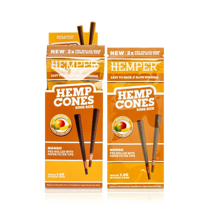 HEMPER King Size Hemp Cones with Paper Tip 2pcs - Mango