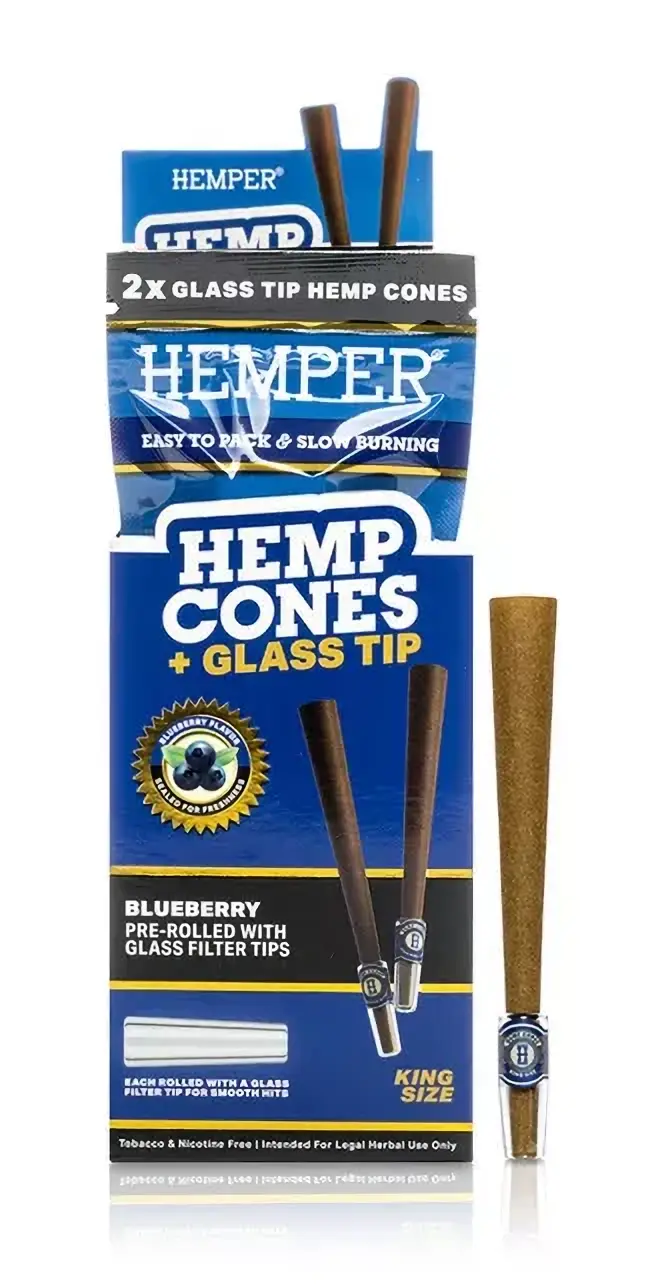 HEMPER King Size Cones + Glass Tip 2pcs Blueberry