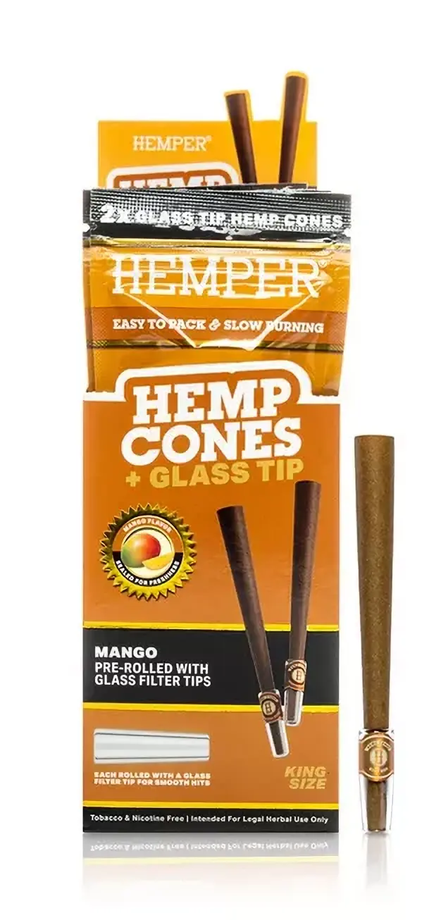 HEMPER King Size Cones + Glass Tip 2pcs Mango