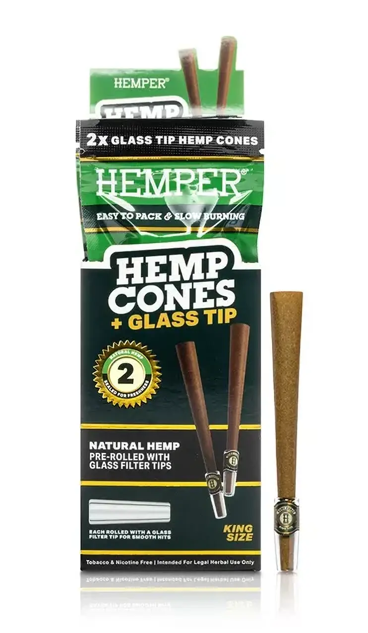 HEMPER King Size Cones + Glass Tip 2 pieces Natural