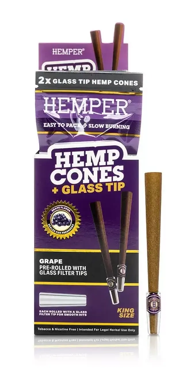 HEMPER King Size Cones + Glass Tip 2pk Grape