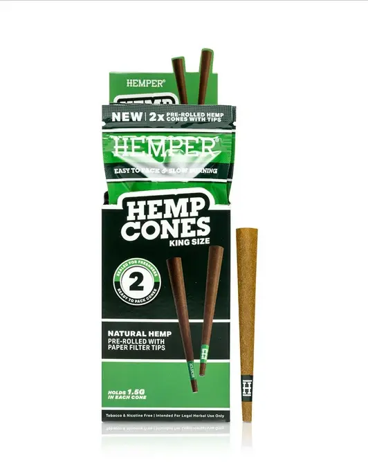 HEMPER King Size Hemp Cones With Paper Tip 2pc - Natural