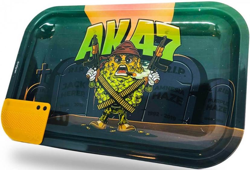 Best Buds Mission AK47 Large metal rolling tray with magnetic grinder card